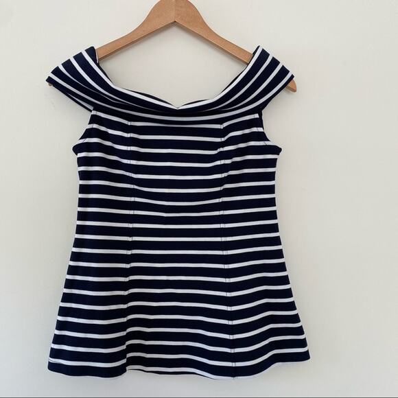 Anthro Maeve blouse women's XS navy blue stripe off the shoulder nautical top - Picture 4 of 9